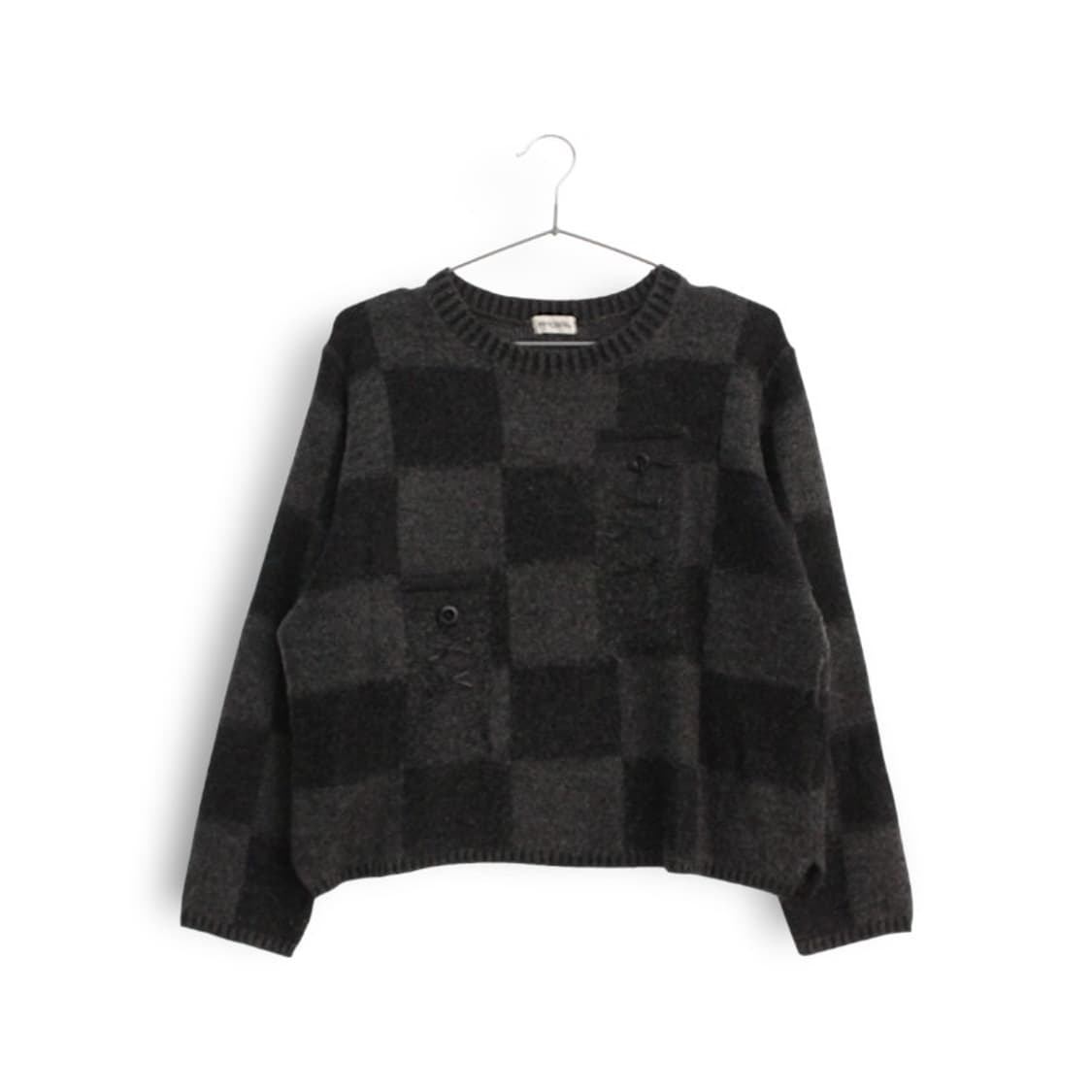 체크보드 무늬 크롭 빈티지 니트 상품이미지1