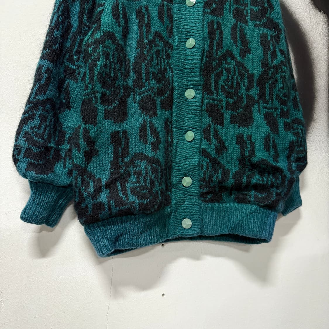 VTG 빈티지 에스닉 풀 패턴 울 혼방 모헤어 가디건 자켓 틸 상품이미지4