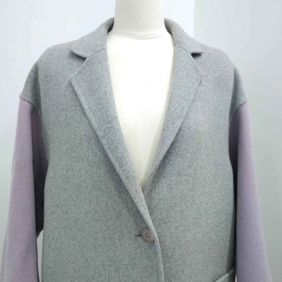 울 그레이 삼색컬러 배색 오버핏 롱코트 상품이미지4