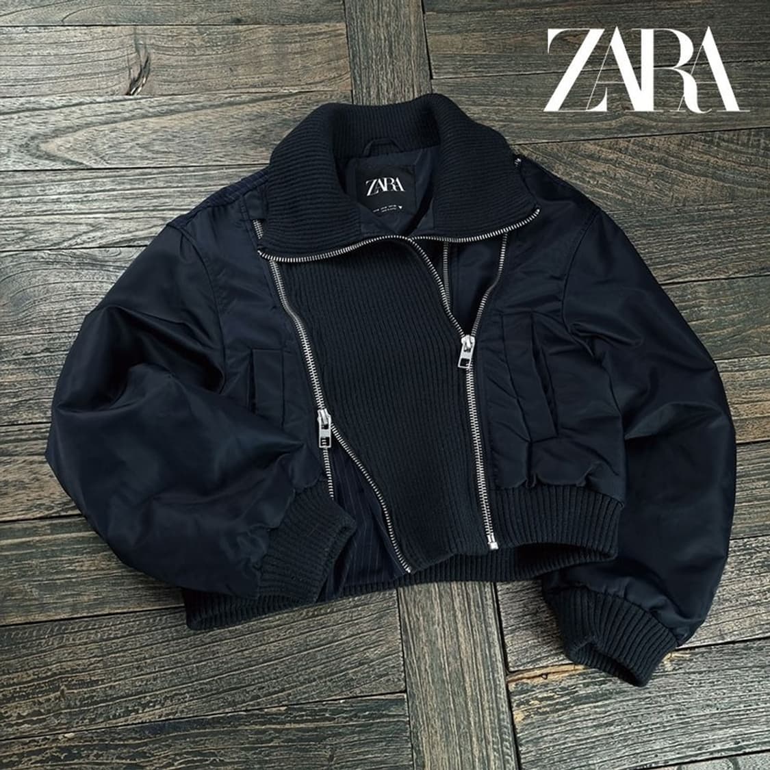 [자라] 하이넥 크롭 오버핏 블루종 봄버 자켓 M19346 상품이미지1