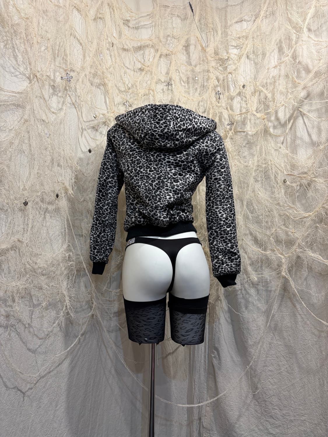 Y2K Leopard crop hoodie zip-up 상품이미지5