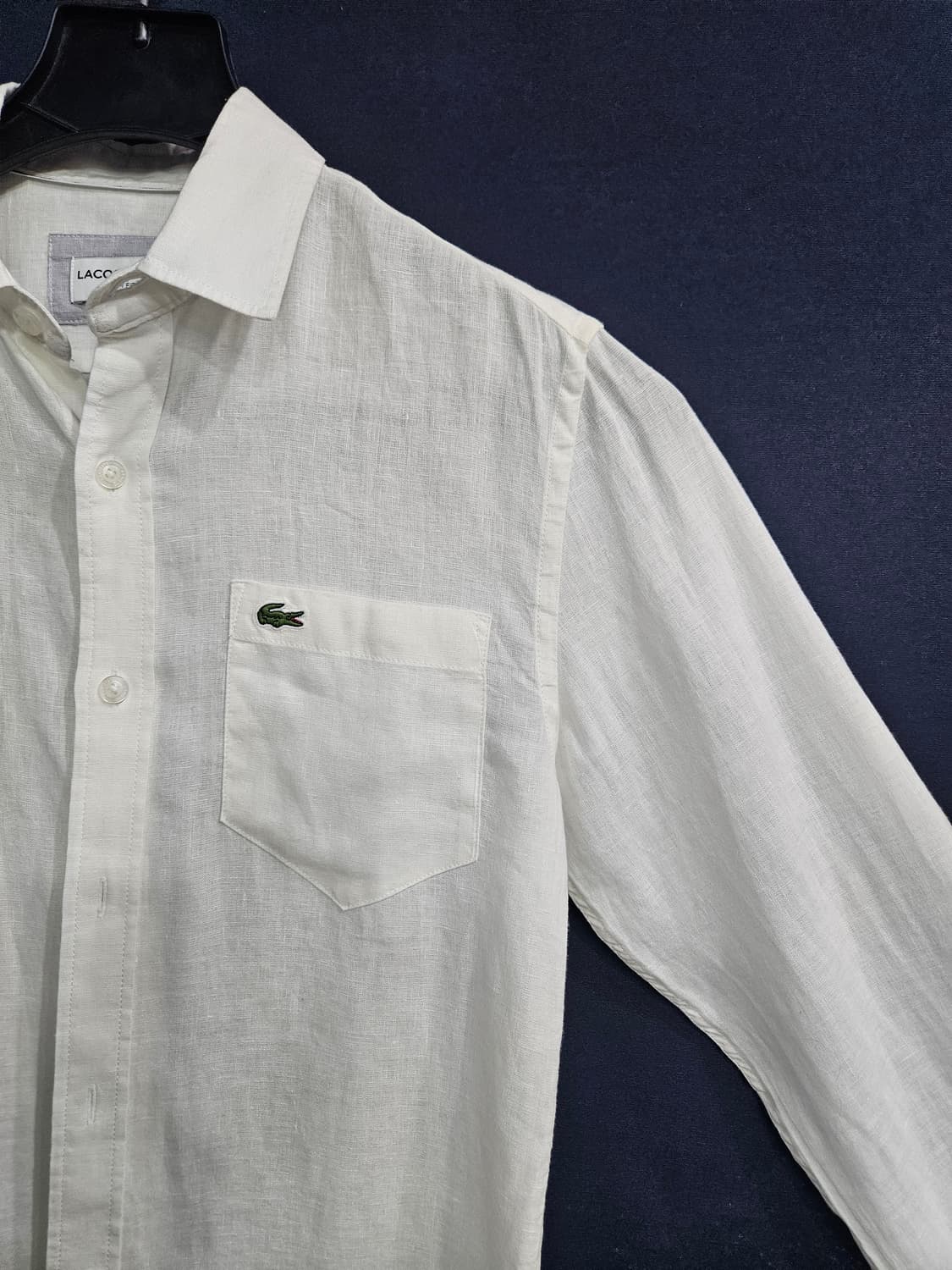 라코스테 화이트 남성 슬림핏 95 마 100% 긴팔셔츠  상품이미지4