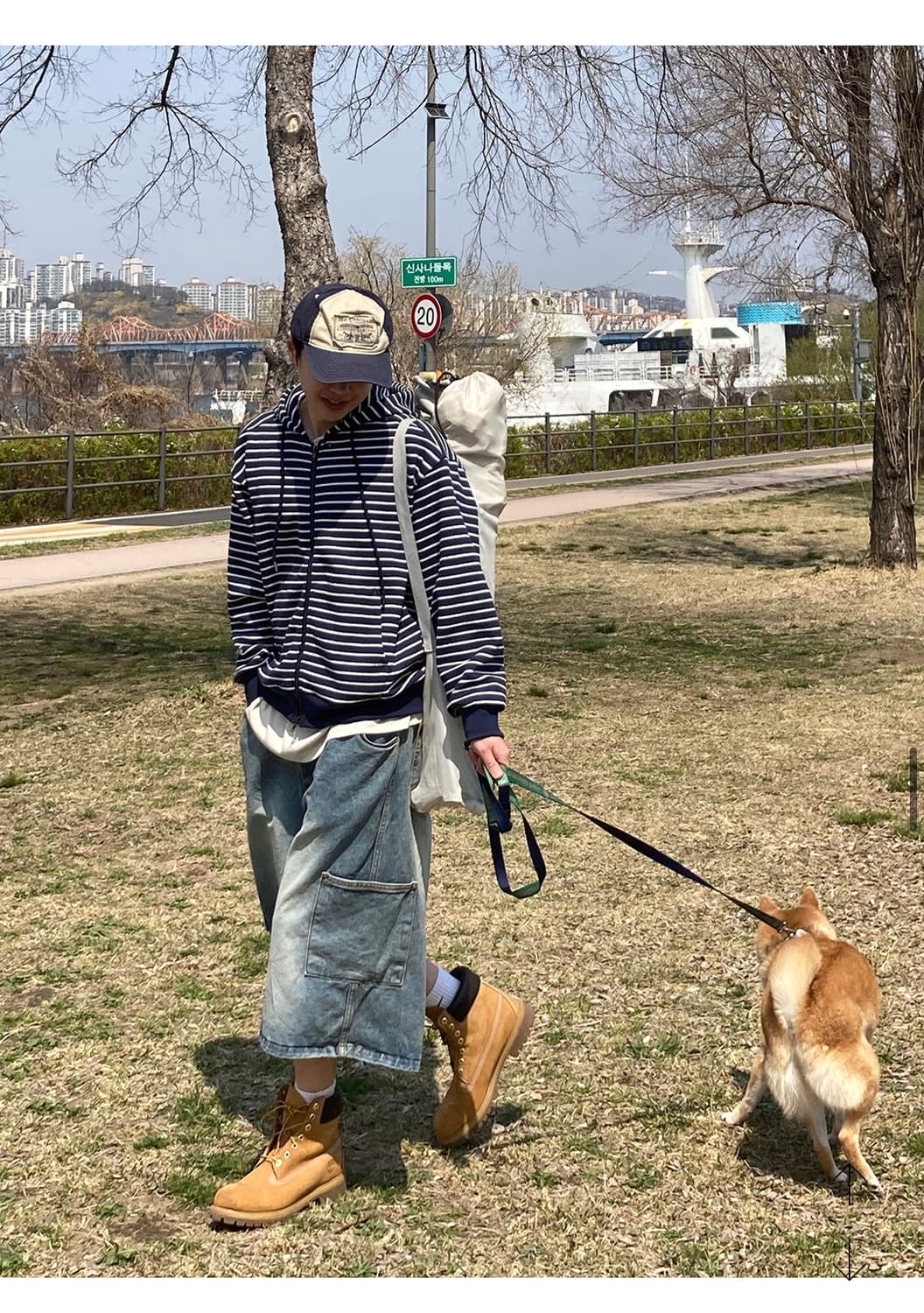 네이비 스트라이프 후드 집업  상품이미지1