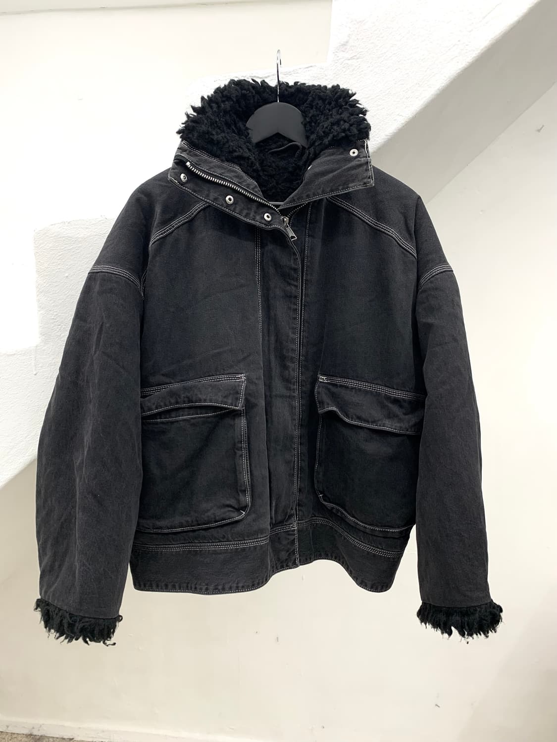 Grunge mood denim fur bomber  상품이미지1