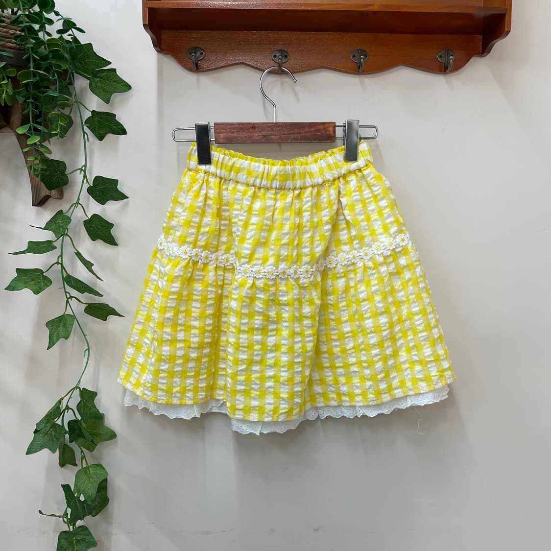 사와코 무드 옐로 깅엄 데이지 레이스 스커트 🏠 상품이미지4