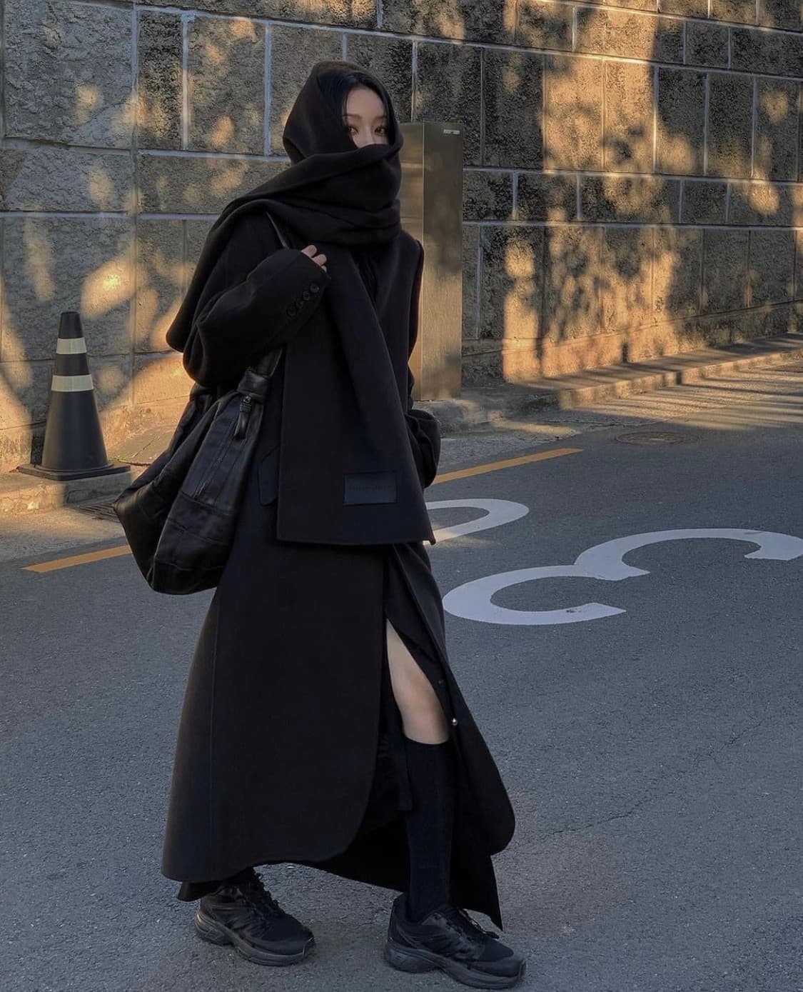 트리밍버드 캐시미어 롱코트 머플러세트 블랙 상품이미지1