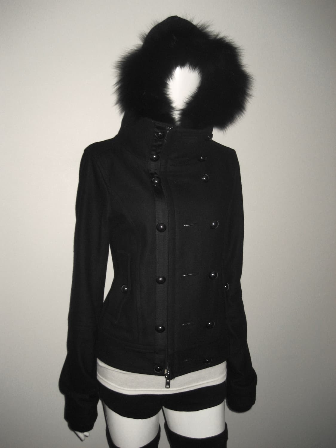 퍼 투버튼 하이넥 후드 집업 울 자켓 아카이브 상품이미지1