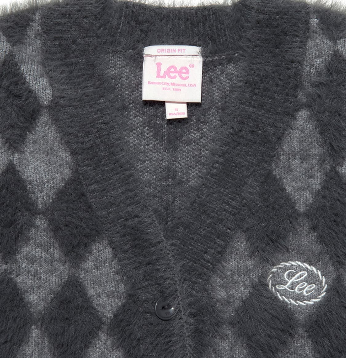 Lee 헤어리 아가일 가디건 차콜 상품이미지3