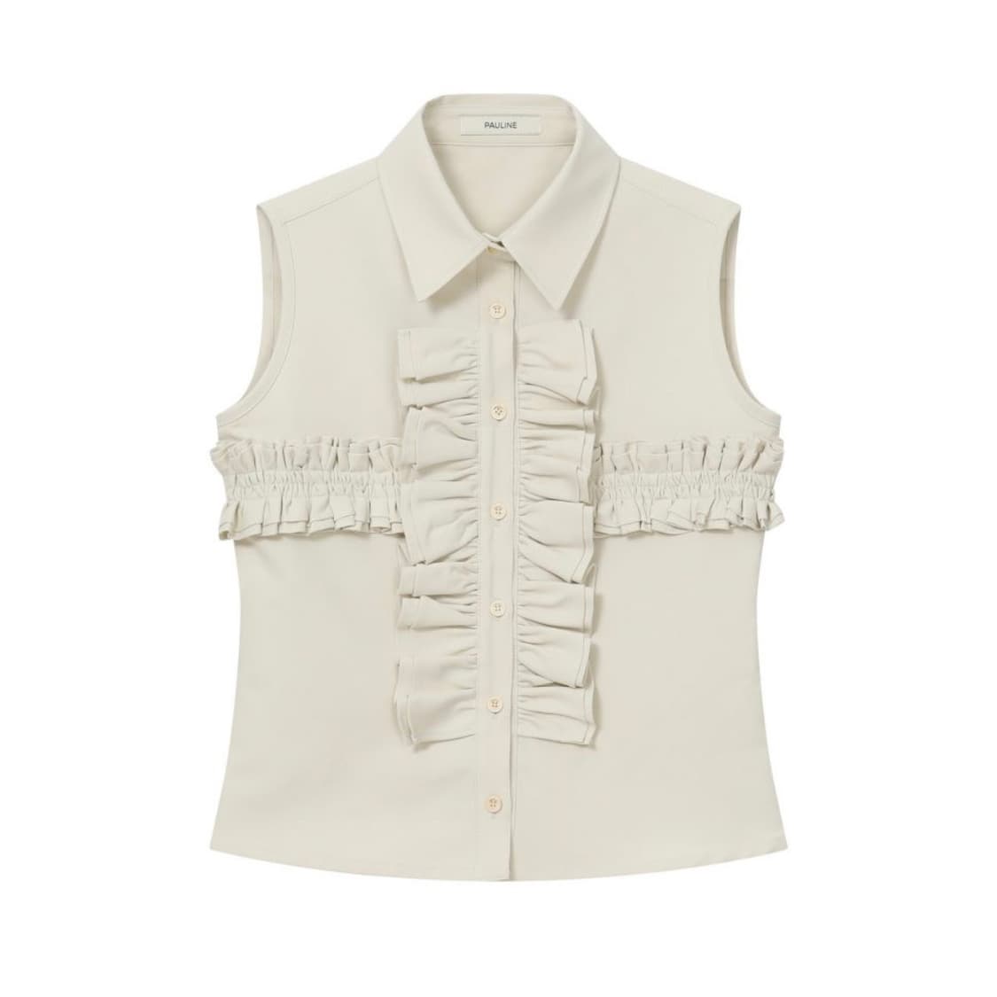 폴린느 003 슬리브리스 러플 더블 셔츠 상품이미지1