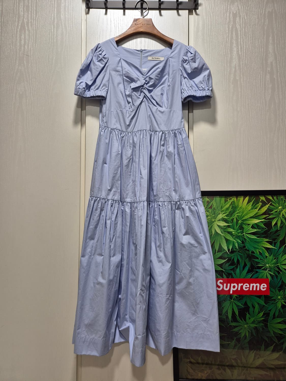 (세일)(새상품)아웃쉘 퍼프소매 캉캉 롱 원피스 하늘색 상품이미지1