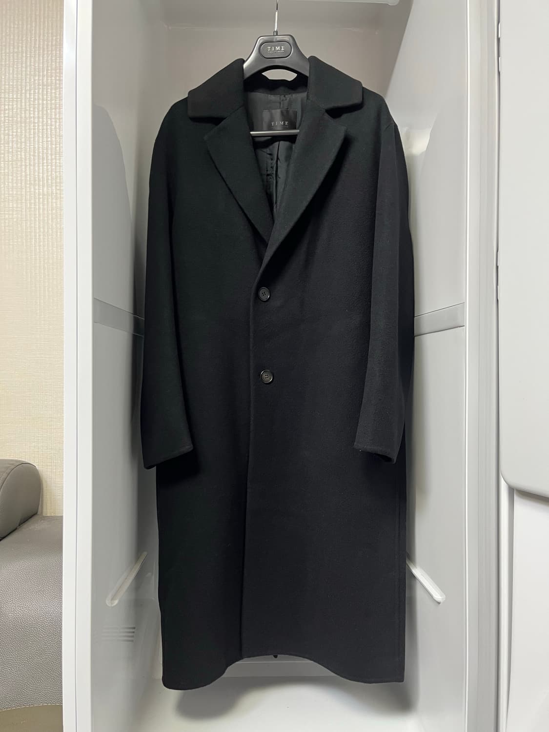 타임옴므 블랙 캐시미어 세미오버핏 핸드메이드 코트 95사이즈 상품이미지1