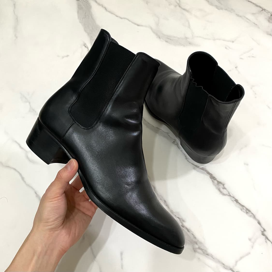 (42.5) 생로랑 레더 와이어트40 첼시 부츠 블랙 상품이미지2