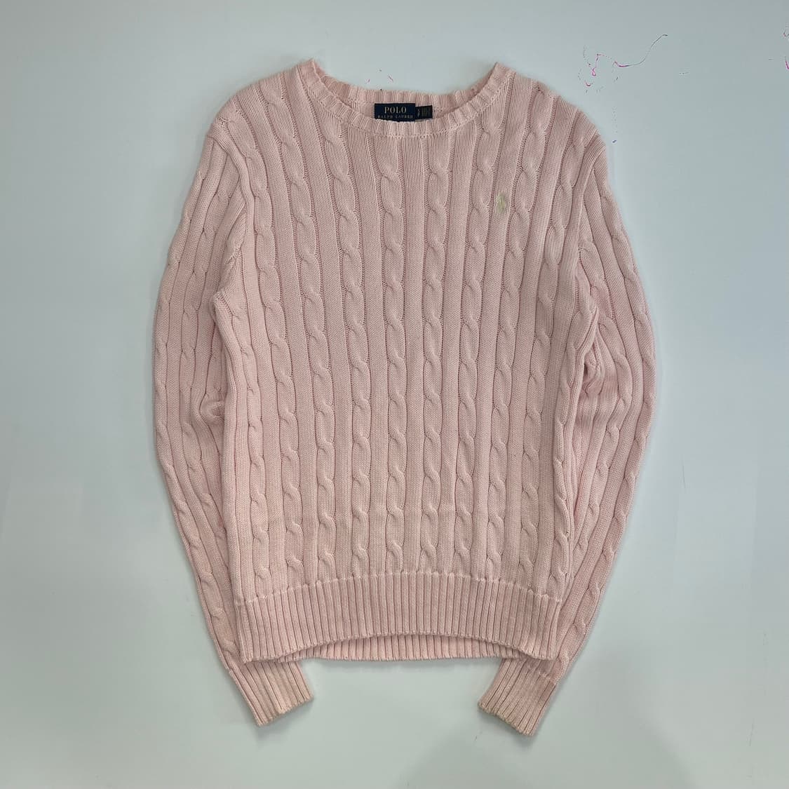 Polo 폴로 아이보리 포니 라이트핑크 케이블 니트  상품이미지3