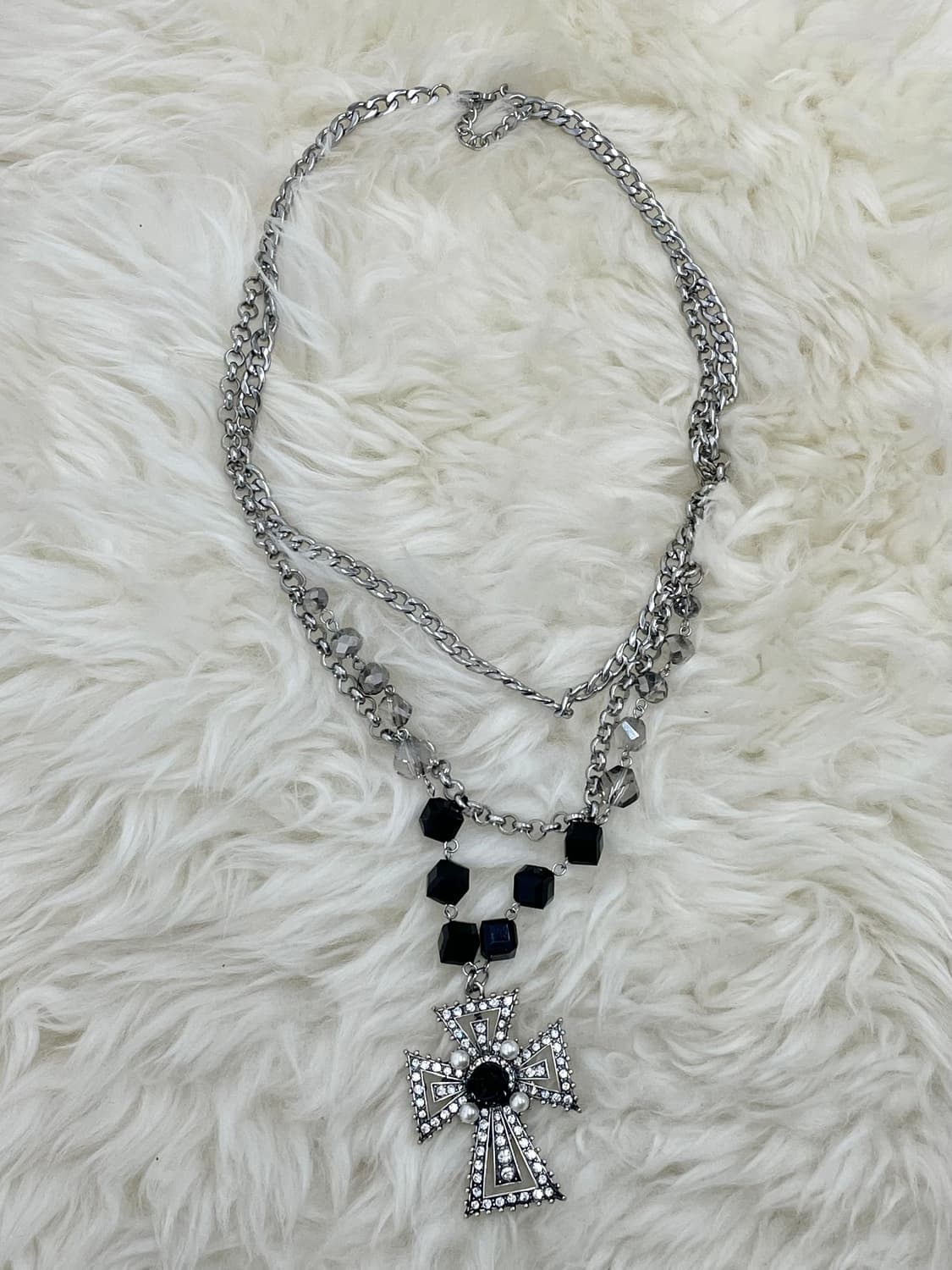 고딕 십자가 큐빅 로즈 레이어드 네크리스 상품이미지3