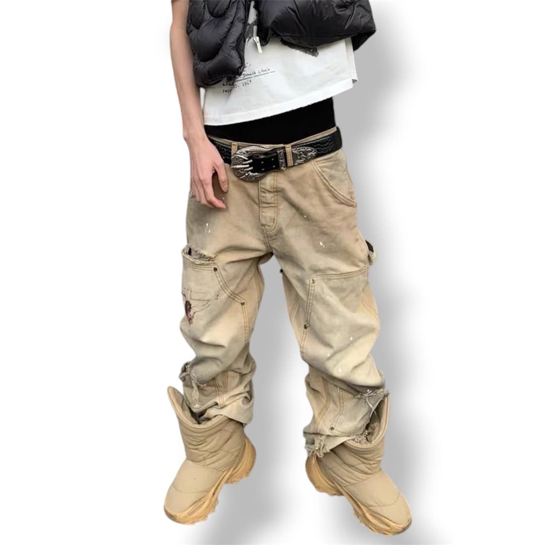 Vintage mood double knee dirty pants 상품이미지1