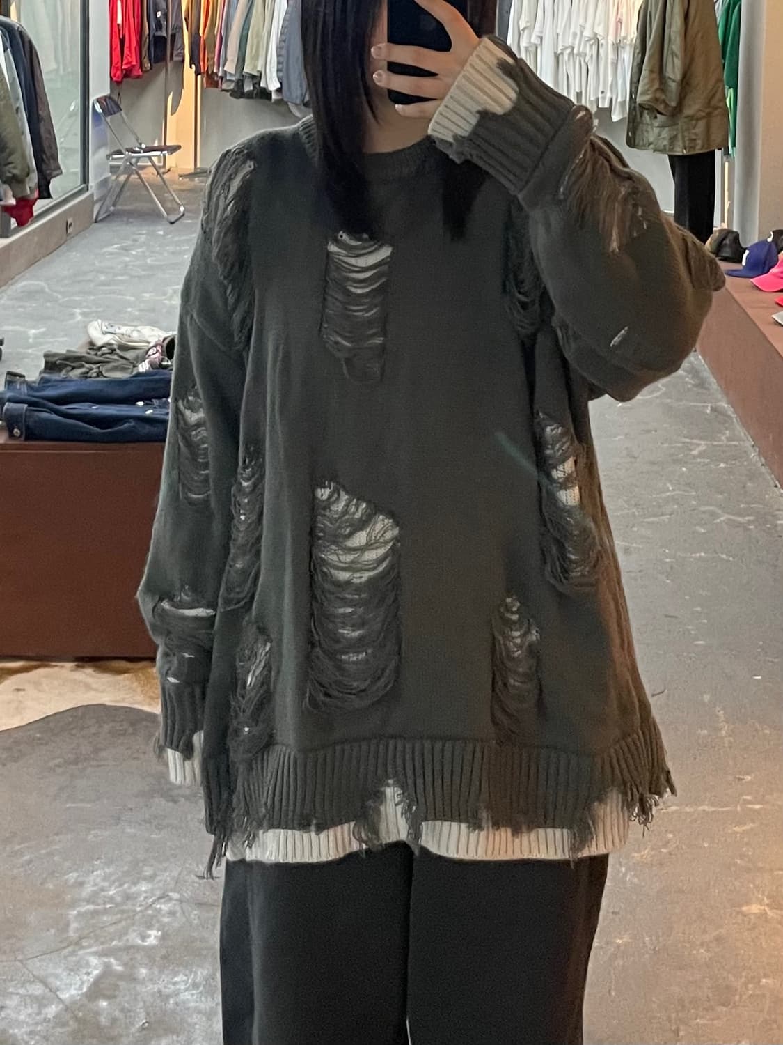 빈티지 데미지 그레이 니트 H2061 상품이미지1