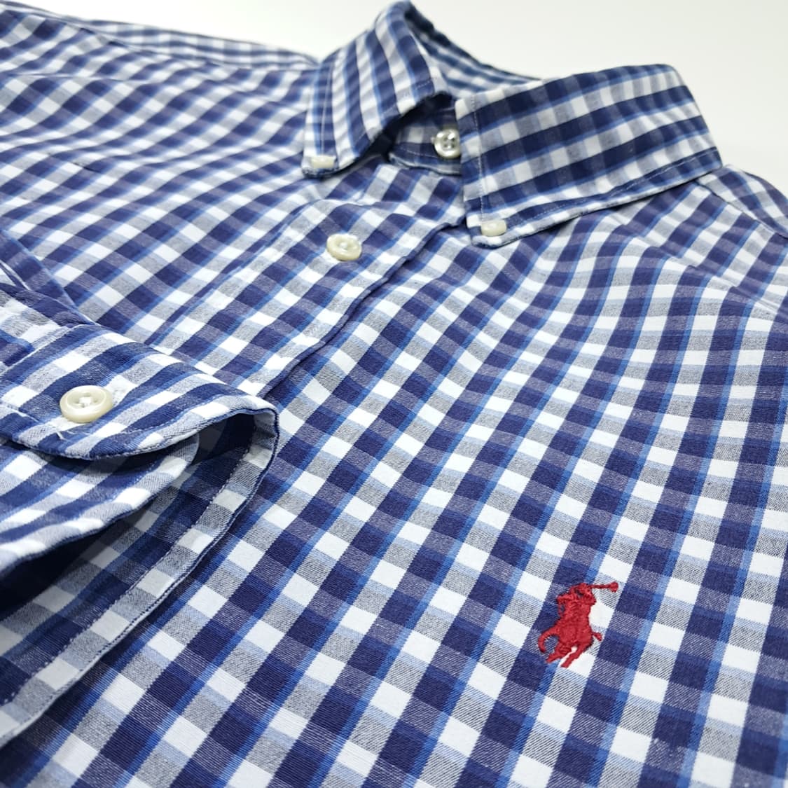 CL806 L 폴로 90s 인도판 스몰체크 로얄네이비 셔츠 남방 상품이미지4