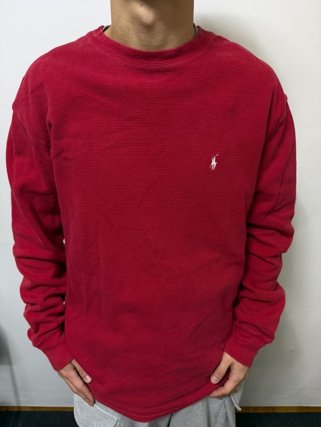 폴로 와플 레드 롱슬리브 상품이미지1