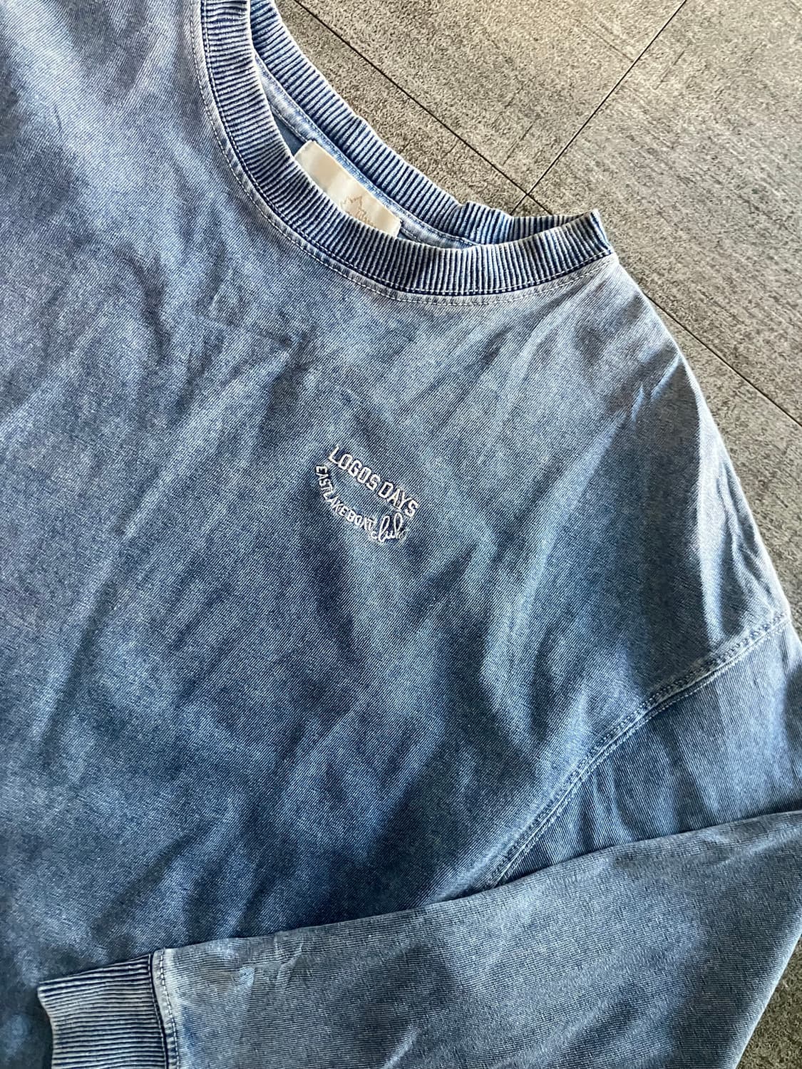 일본빈티지 Logodays 올드스쿨아메카지 혁오풍 데님스웻셔츠 중청 상품이미지2