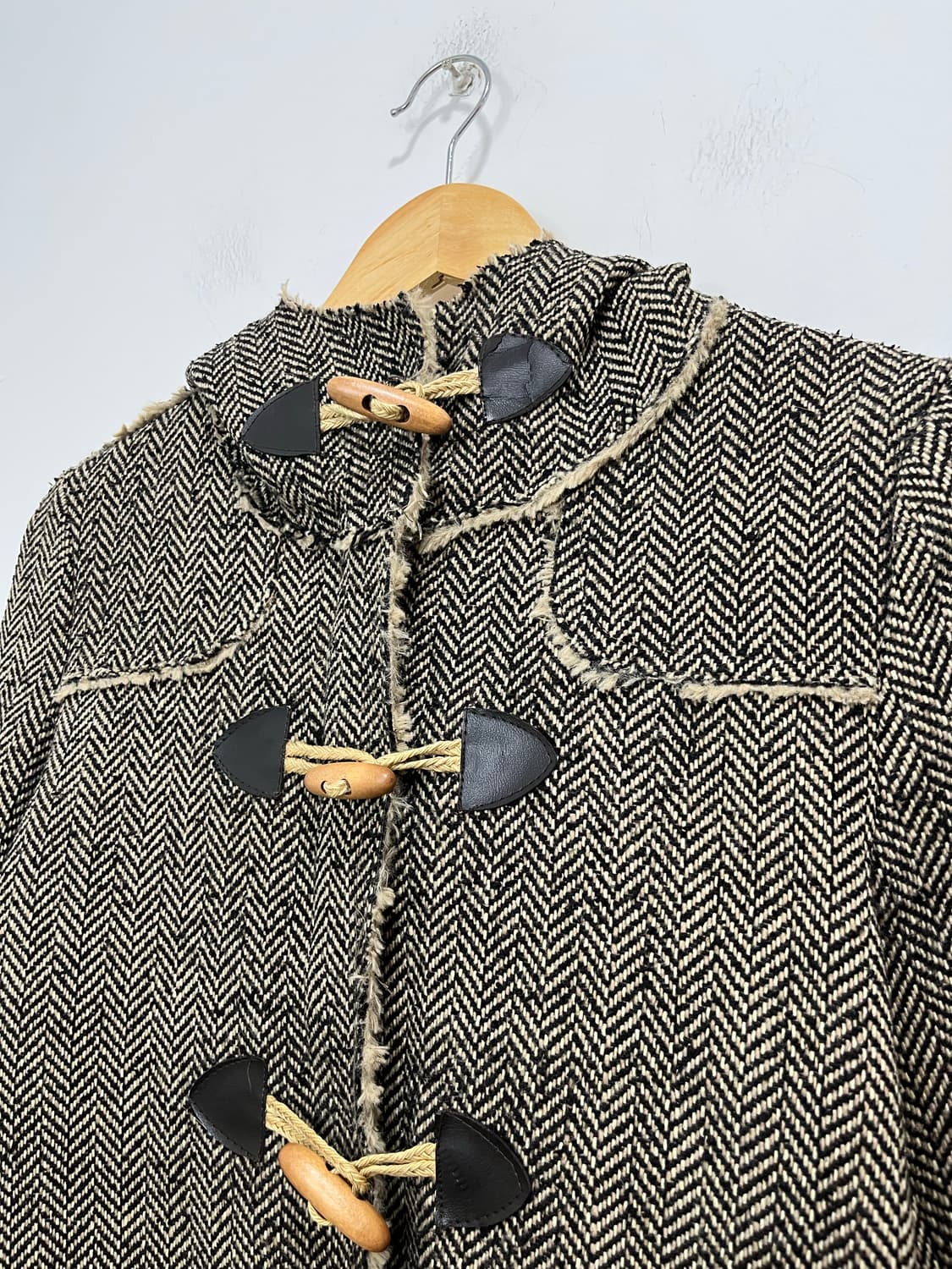 일본 빈티지 헤링본 털후드 떡볶이 코트 상품이미지4