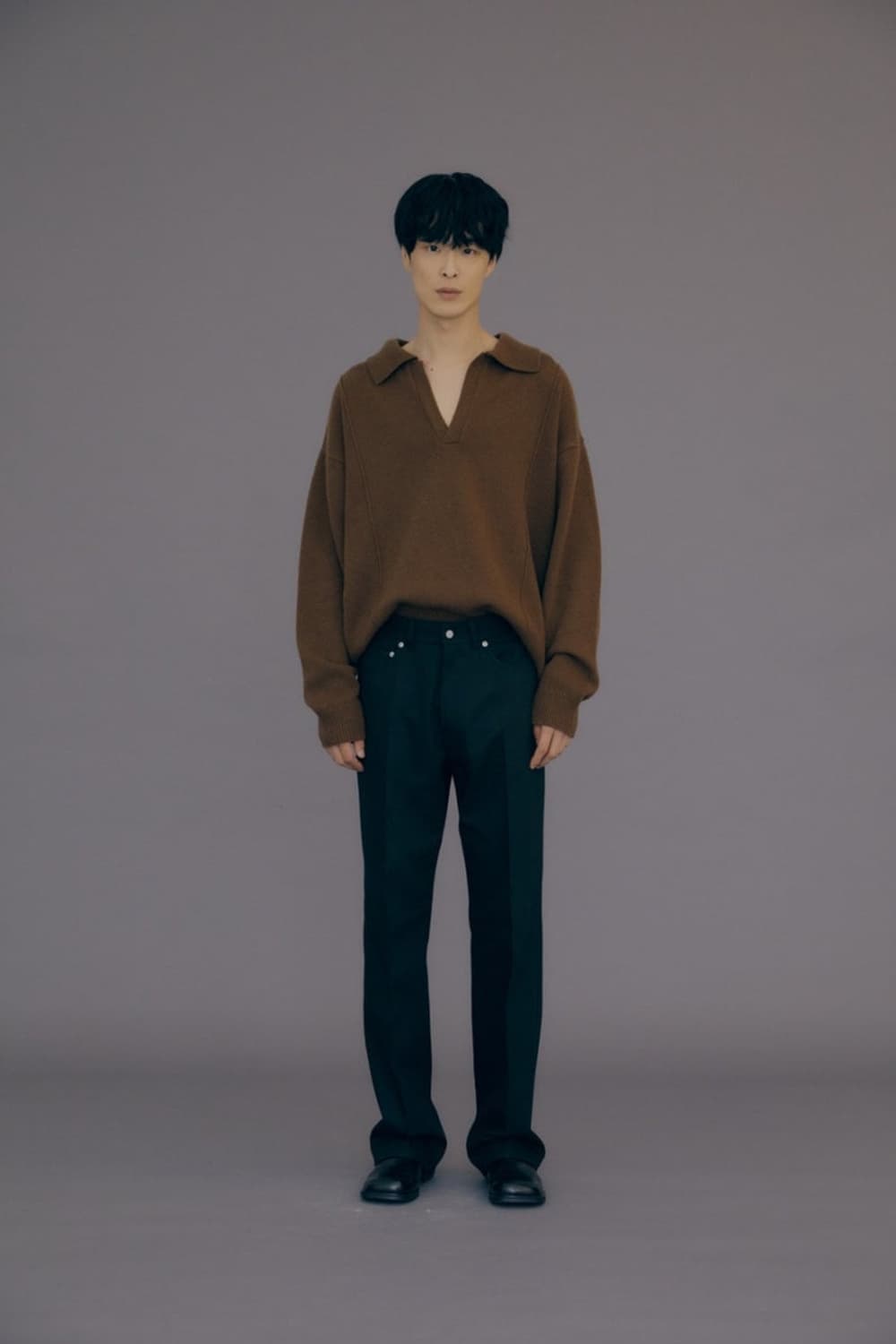 문선 램스울 카라 니트 브라운 상품이미지3