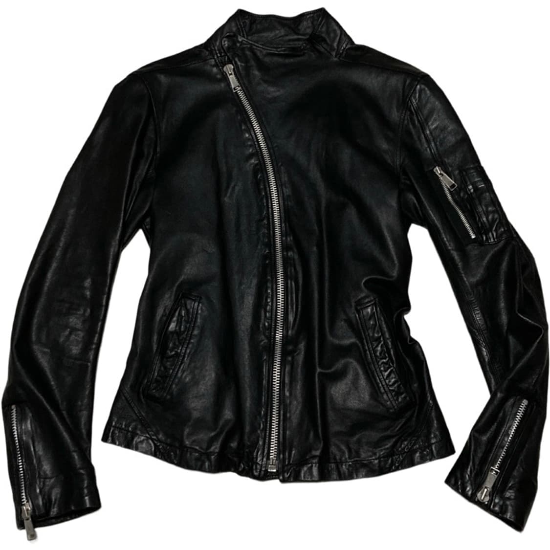 릭오웬스맛 양가죽 하이넥 사선 자켓 블랙 상품이미지1