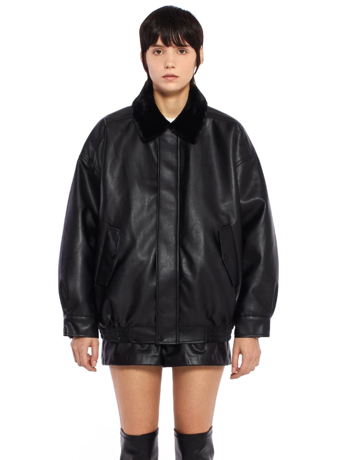 레이디볼륨 레더무스탕자켓 시어링레더자켓 상품이미지1