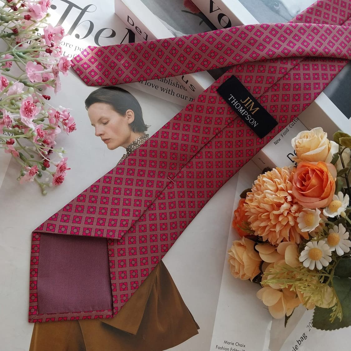 짐톰슨 실크 핑크 패턴 넥타이 9.2cm A+~A등급 K2504 상품이미지5