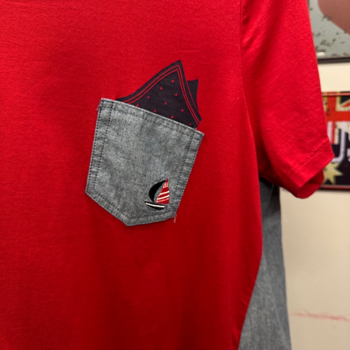 Red Denim Pocket Detail T-Shirt 상품이미지4
