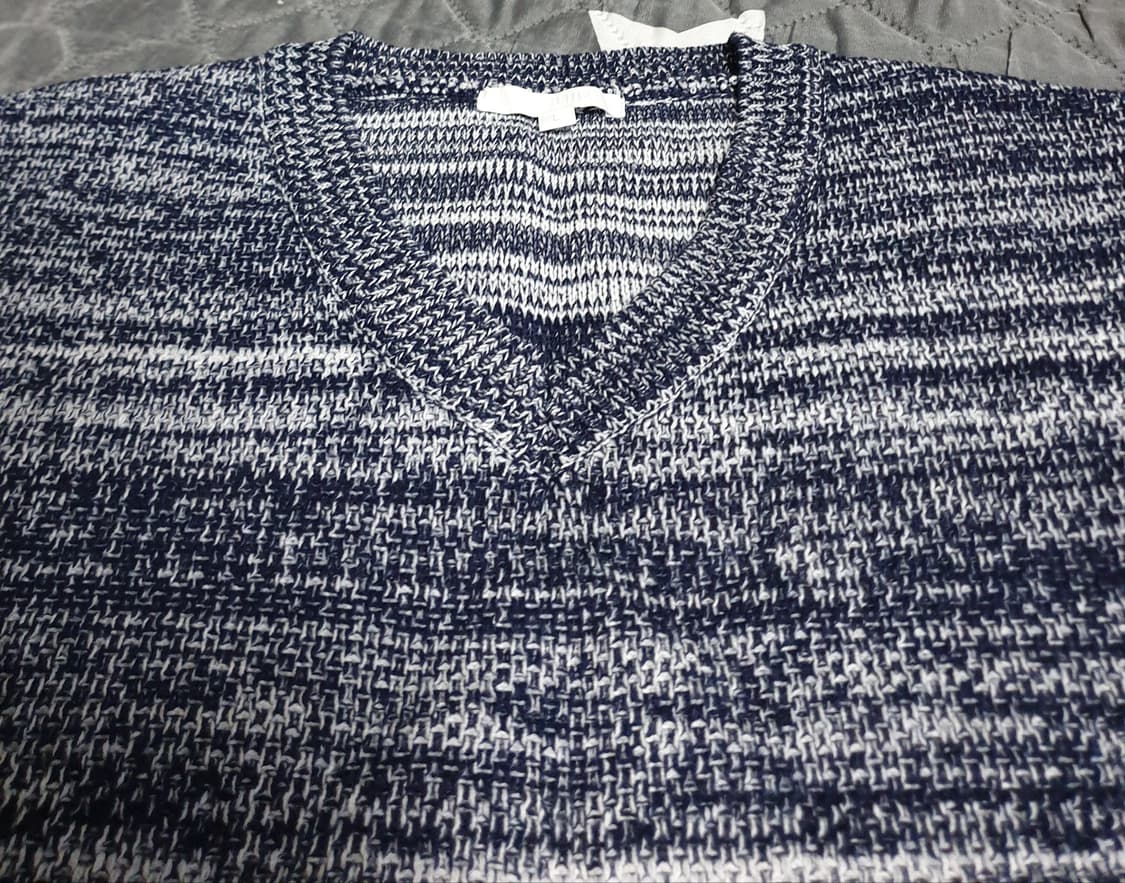 키뮤어 브이넥 스트라이프 니트 베스트 네이비 (L) 상품이미지2