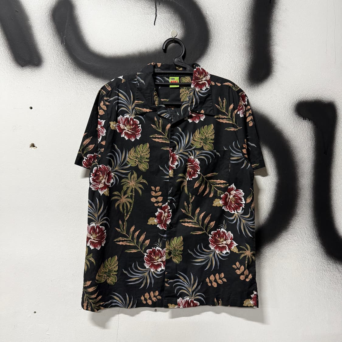 VTG 빈티지 플라워 리프 풀 패턴 원포켓 하와이안 셔츠 상품이미지1