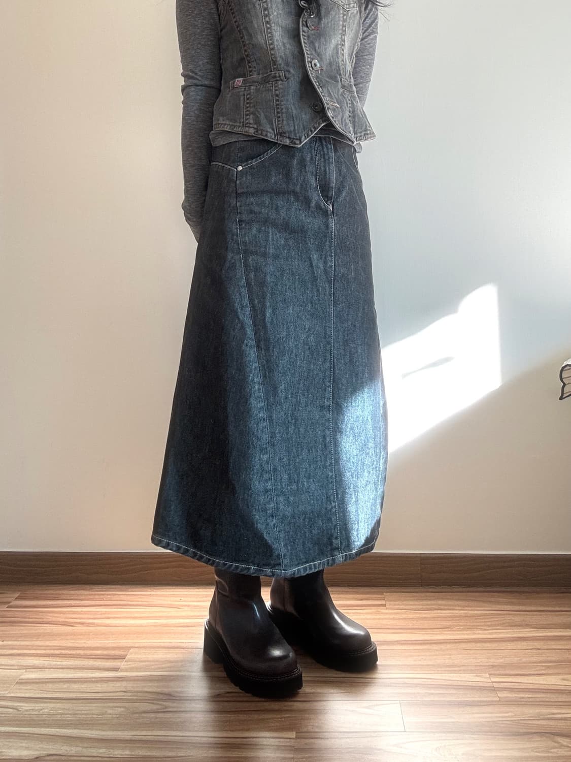 리바이스 흑청 데님 롱스커트 상품이미지5