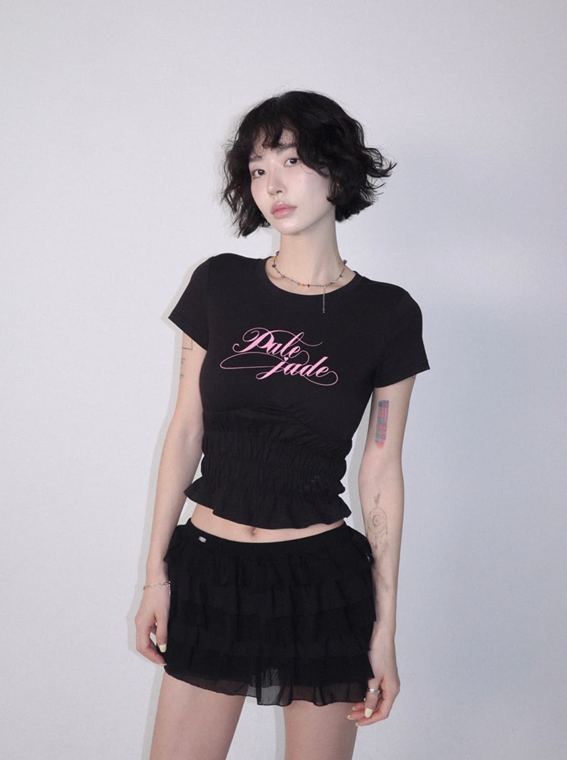 (새상품) 페일제이드 스모크 셔링 핑크 로고 티 블랙 S 상품이미지5