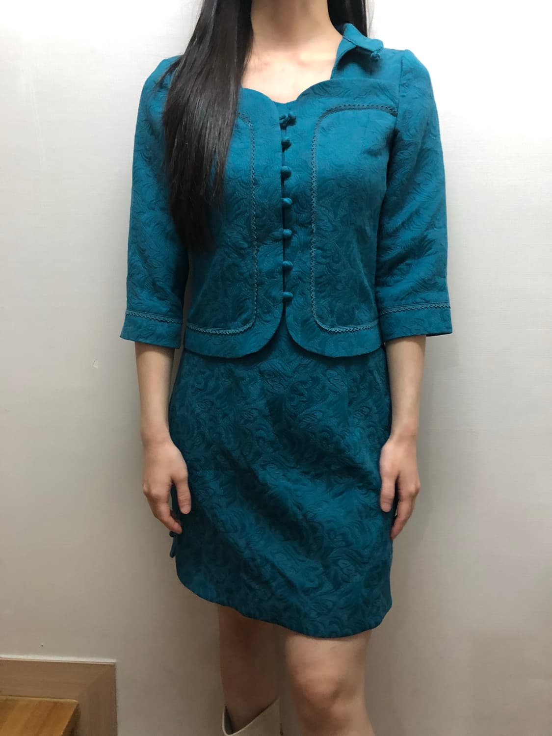 빈티지 청록 오리엔탈 자카드 원피스 상품이미지2