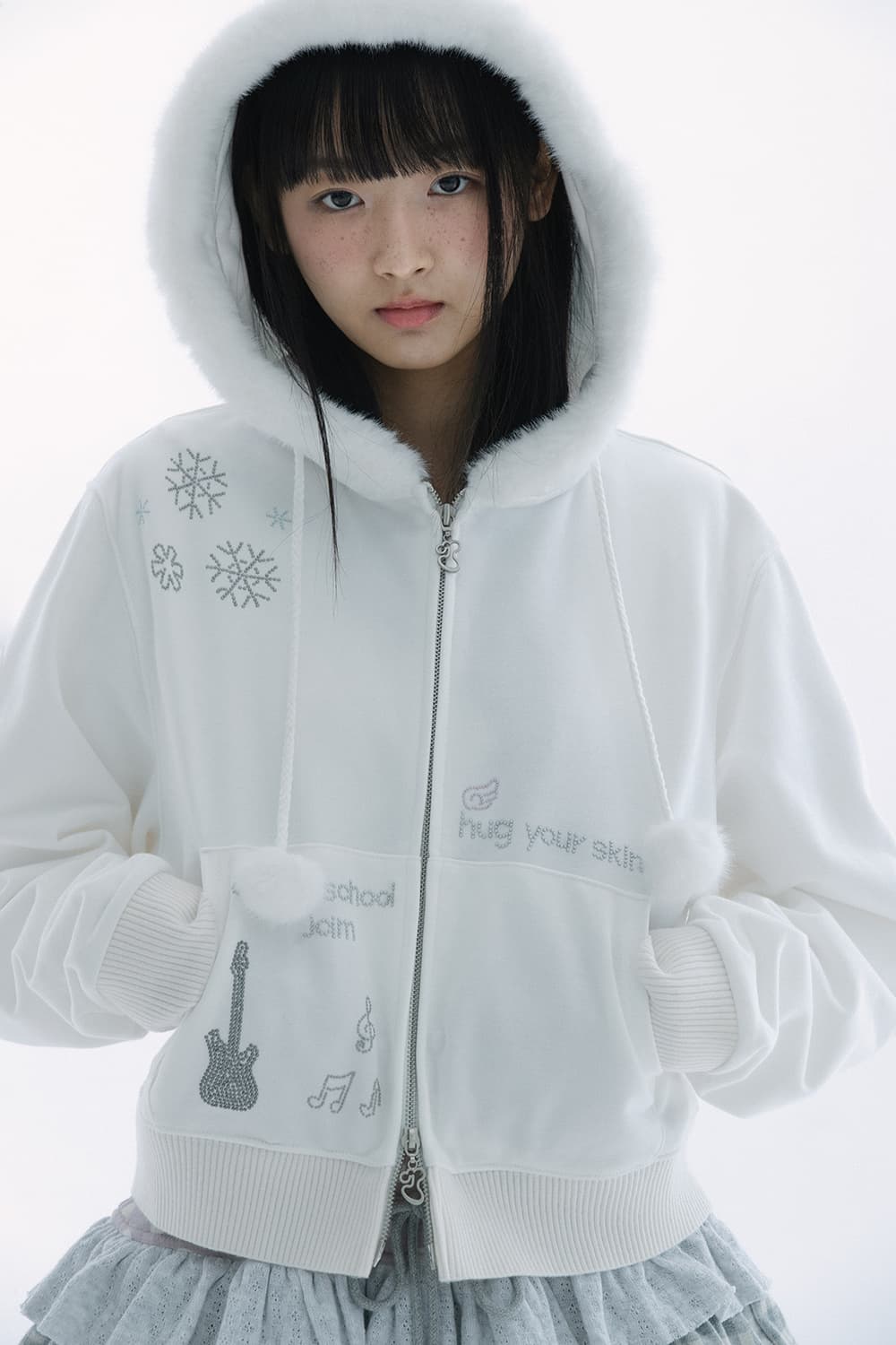 허그유어스킨 Hotfix fur hoodie zip-up (White) 상품이미지1