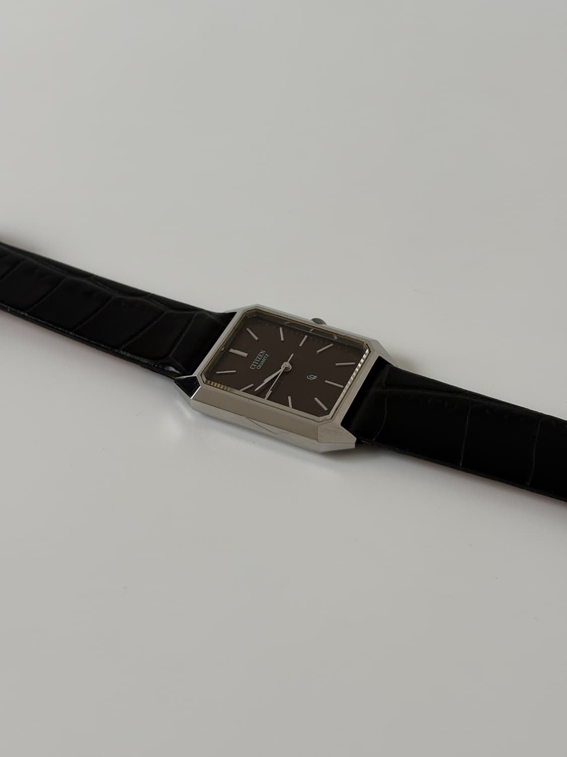 시티즌 1980년대 빈티지 시계 CQ 브라운 다이얼 실버 탱크 쿼츠 남성 상품이미지7