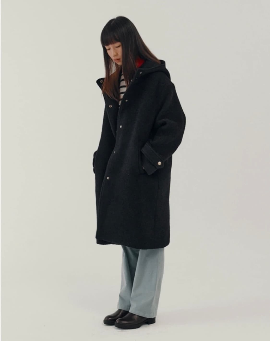 시엔느 스웨디시 노어 블랙 롱 후드 코트 상품이미지6