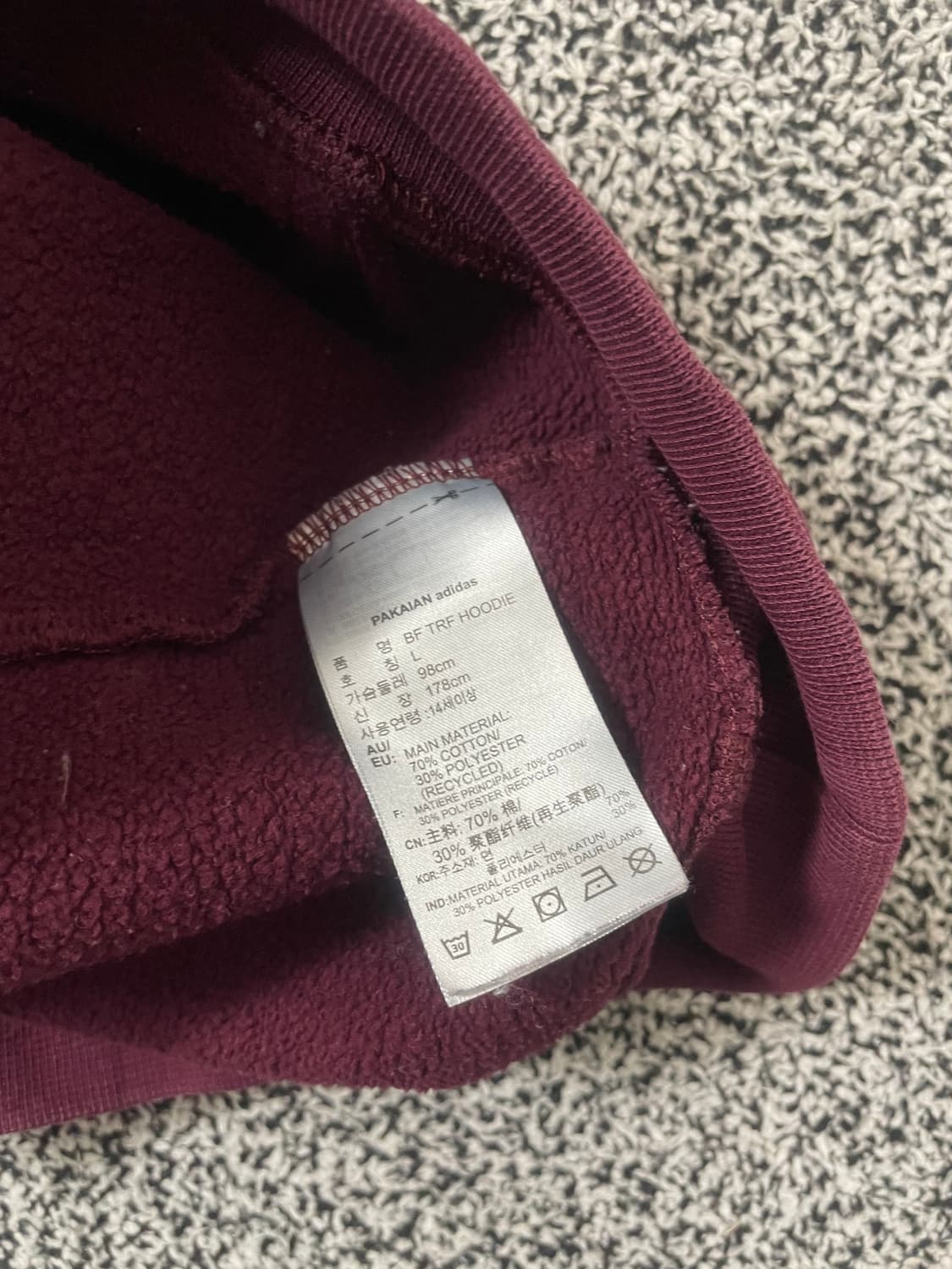 빈티지9. 아디다스 버건디 후드티 후디 빅로고 트레포일 기모 스웻 상품이미지4