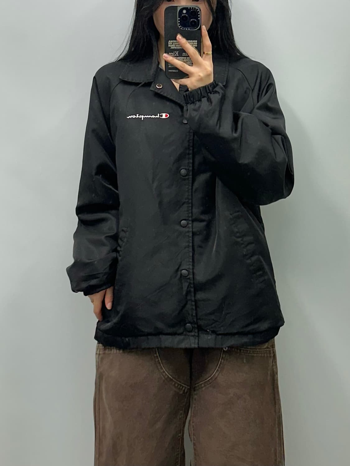 챔피온 빅로고 블랙 나일론 코치자켓 상품이미지1