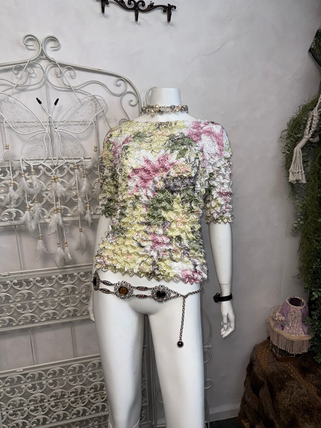 Mute floral wrinkle pleats half blouse 상품이미지4