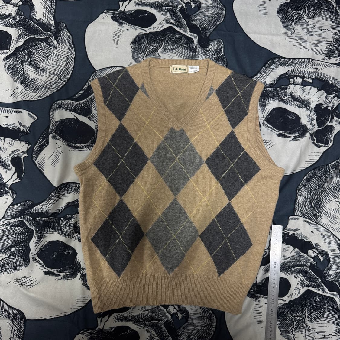 L.L.Bean 엘엘빈 램스울 아가일 니트조끼 L사이즈  상품이미지1