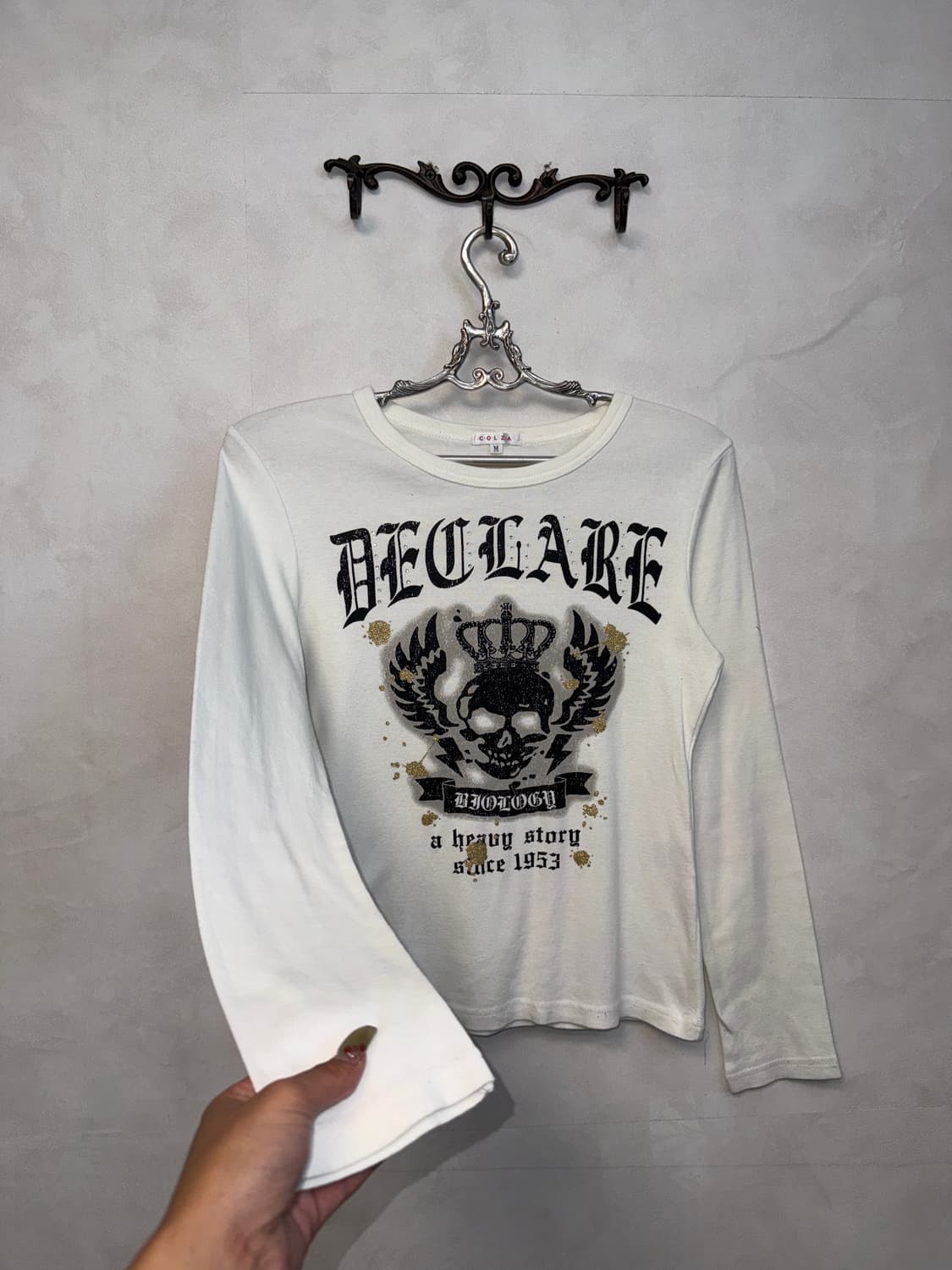 White punk skull gothic lettering sleeve 상품이미지2