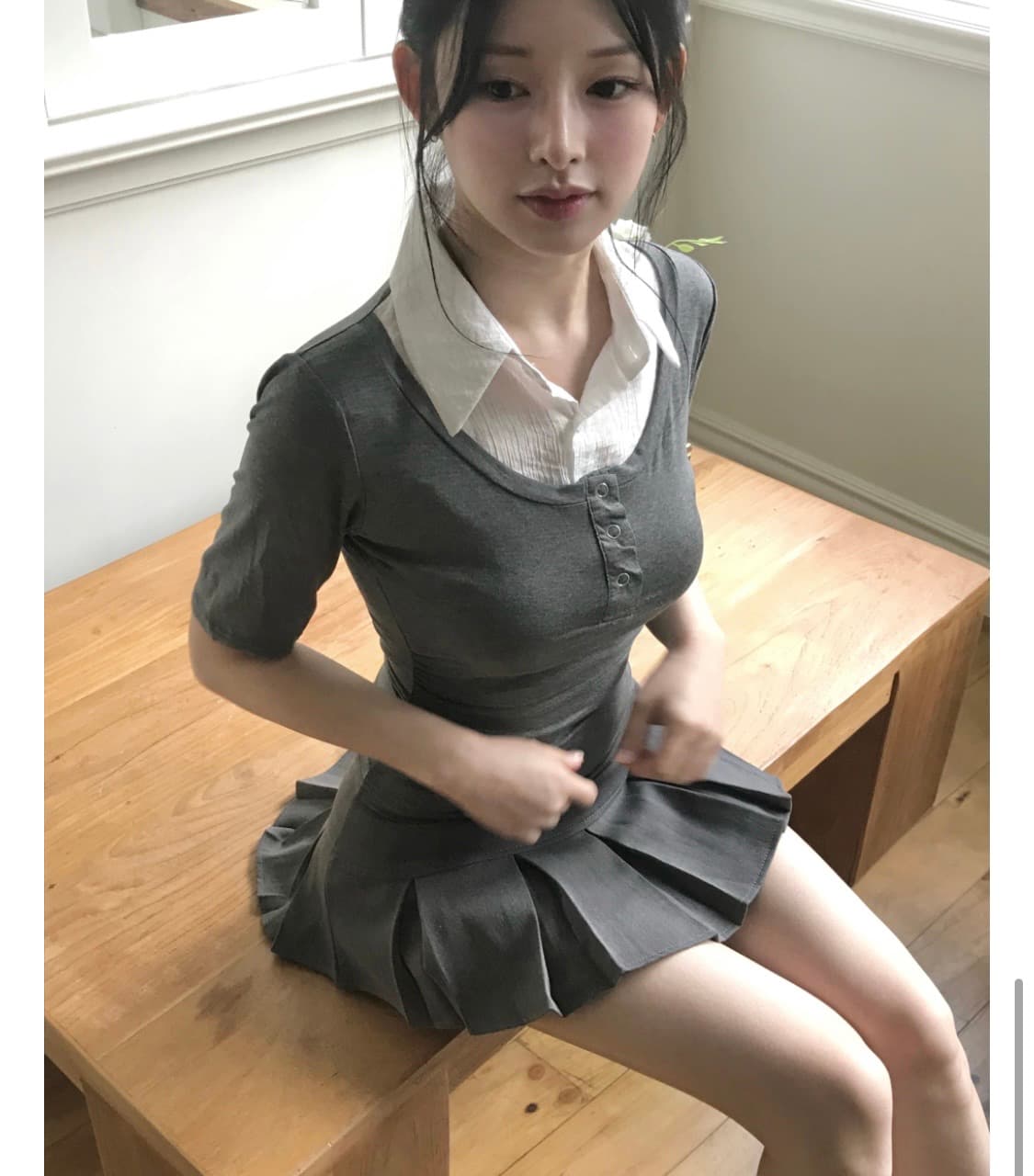 클라우드이모션 턴 플리츠 로우 미니 스커트 상품이미지4