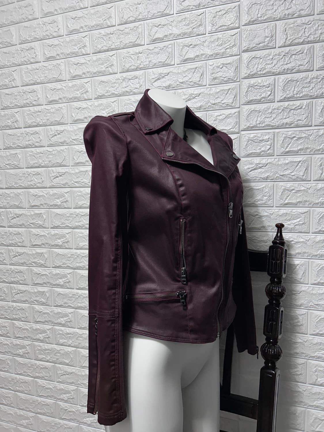 아르마니 코티드 버건디 라이더 자켓 상품이미지4