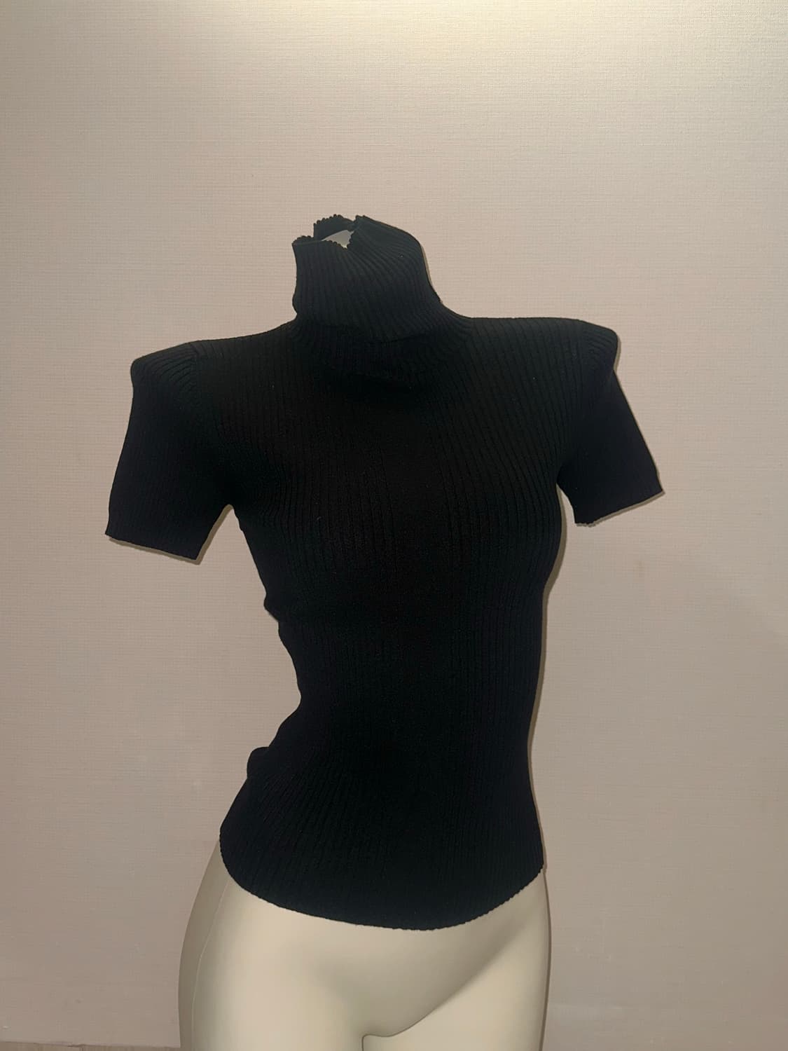 빈티지 블랙 폴라 골지 반팔 슬림핏 니트 상품이미지3