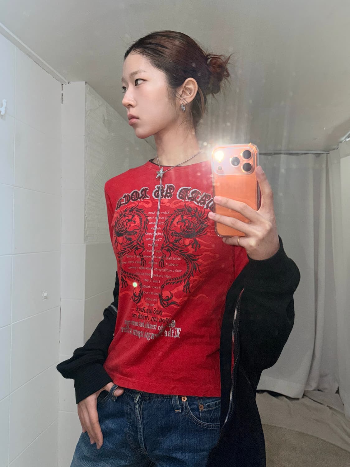 펑크 블랙 레드 자켓 후드집업 상의 세트 상품이미지4