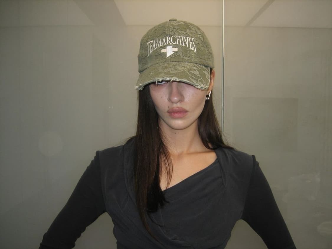 2000아카이브 자카드 카키 캡 모자 상품이미지2