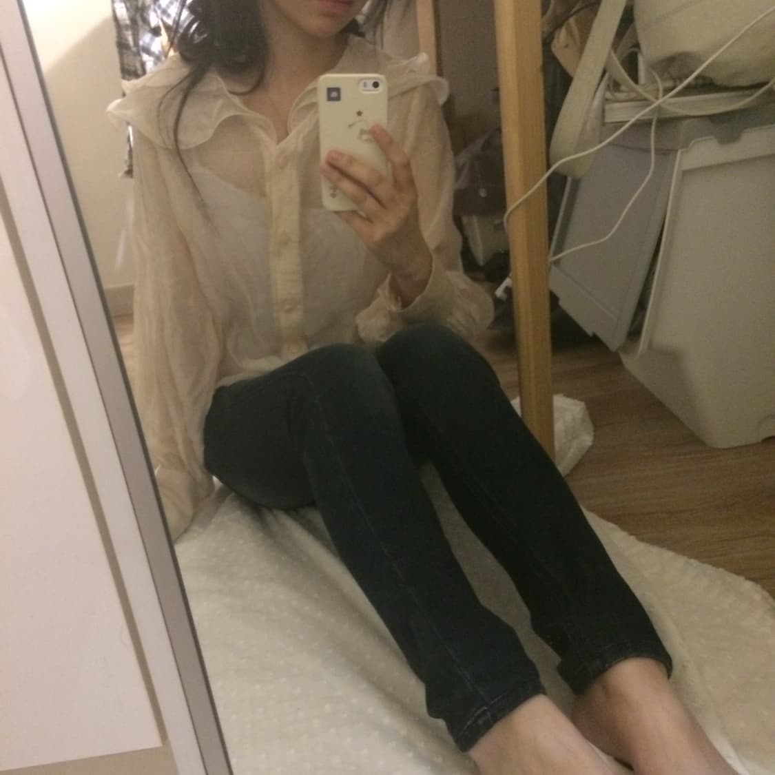 peach sheer ruffle blouse 상품이미지5