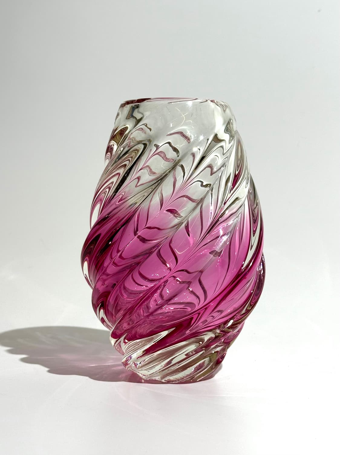 유럽 빈티지 아트글라스 핑크 컬러 스월 패턴 화병 상품이미지7