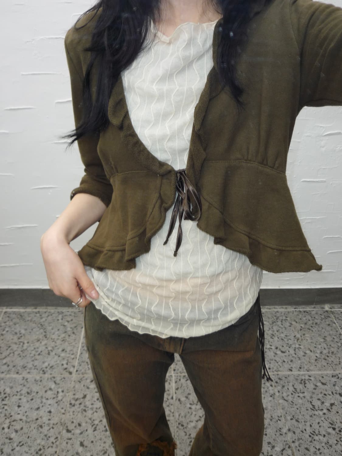 Khaki ribbon cardigan 상품이미지5